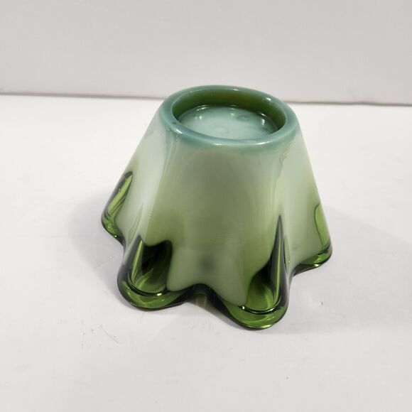 Vintage Mid Century Jade Green And White Sasaki Art Glass Bowl Ashtray Cigars - Picture 6 of 10